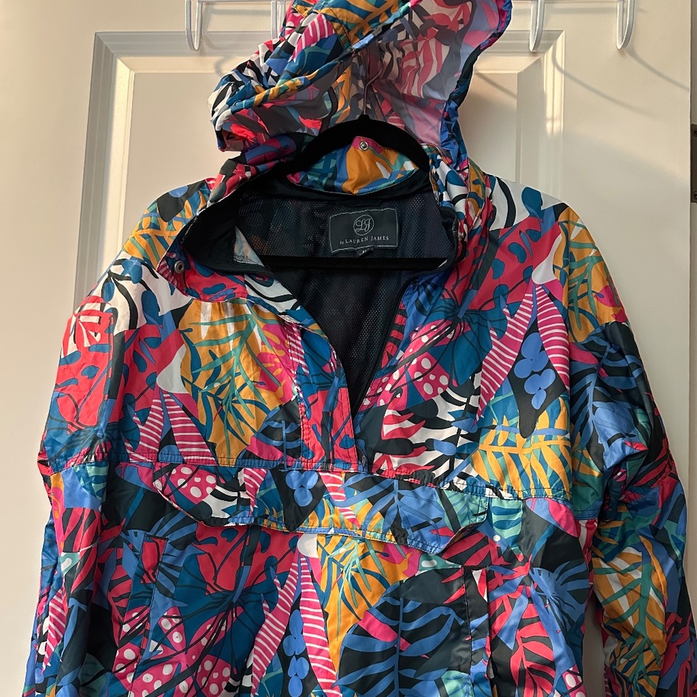 Vibrant Multicolor Leaf Print Jacket with hoodie perfect for rainy season - Picture 6 of 11